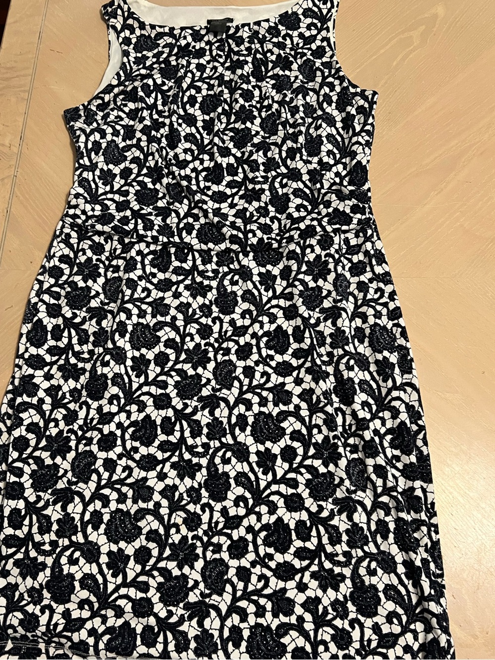 Ann Taylor Black & White Floral Lace-Effect Midi Dress